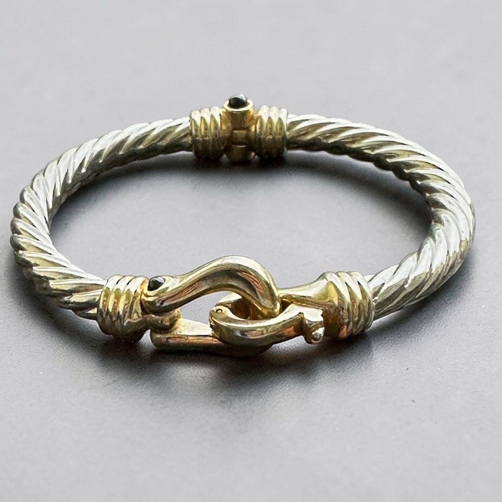 Two-Tone Gold & Silver Cable Hook Bracelet - Women’s Jewelry